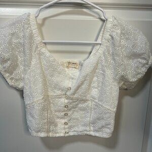 Lucky Brand Women's White Eyelet Top Size S EUC